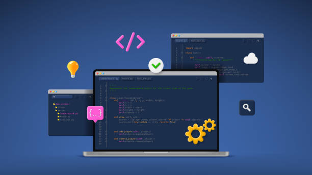 concept of computer programming or developing software or game - 系統(tǒng)軟件開(kāi)發(fā) 幅插畫(huà)檔、美工圖案、卡通及圖標(biāo)