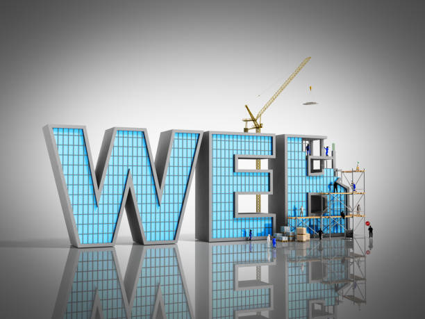 網(wǎng)頁程式開發(fā)概念建設(shè)者正在題字 web 上藍(lán)色 3d 插圖 - 網(wǎng)站門戶搭建 個(gè)照片及圖片檔